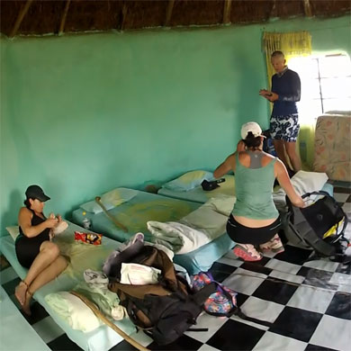 Hikers having fun at the overnight accommodation