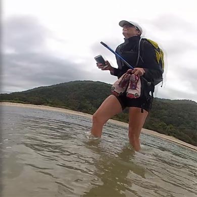 Wading across a Wild Coast river